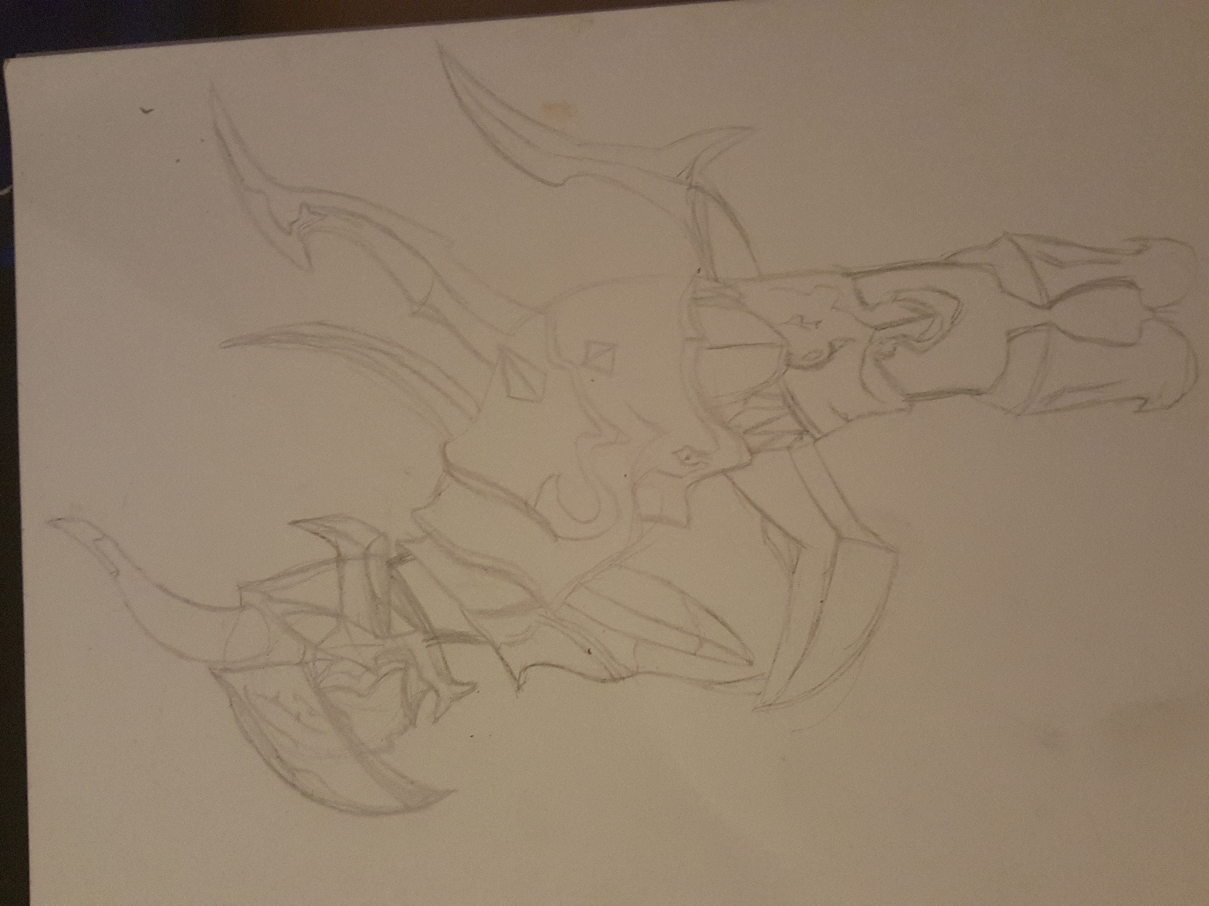 Pencil drawing of a FFXIV dragoon